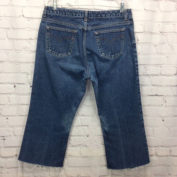 Halogen Jeans Women's Sz 14R Button Fly Cropped Cut-Off Raw Hem Med Wash Stretch - Picture 4 of 8